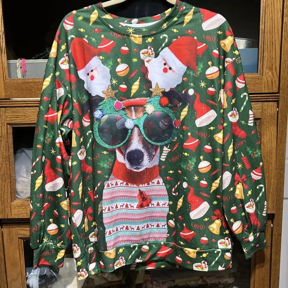 Sunglasses Dog Ugly Christmas Pullover Women’s M New